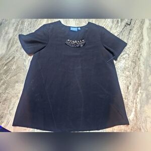 Simply Vera Vera Wang Black Short Sleeve Embellished Jewel Neck Top Size Large